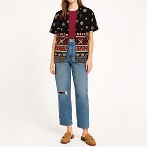 VINTAGE STUDIO I 90s Printed Short Sleeve Open Jacket | Size 10 | Boho Topper